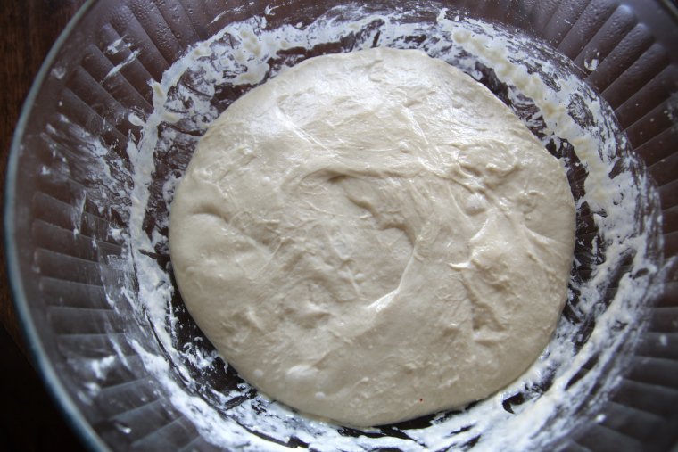 dough at the end of bulk fermentation