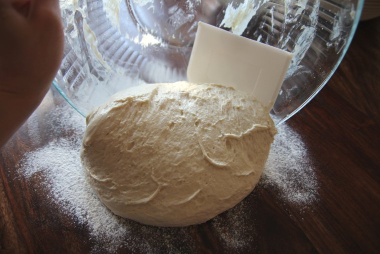 turn out dough on lightly floured surface