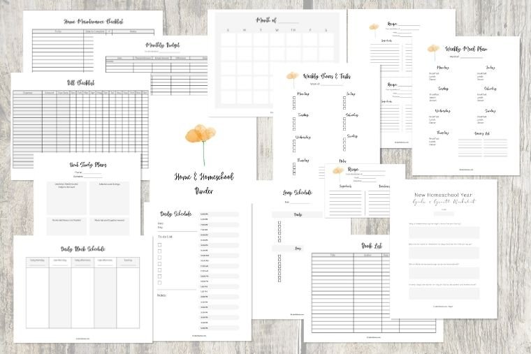 free home and homeschool planning pages