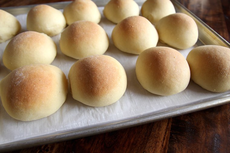 soft sourdough rolls after baking