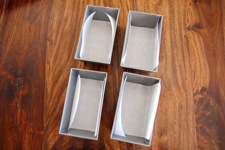 line mini loaf pans with parchment paper