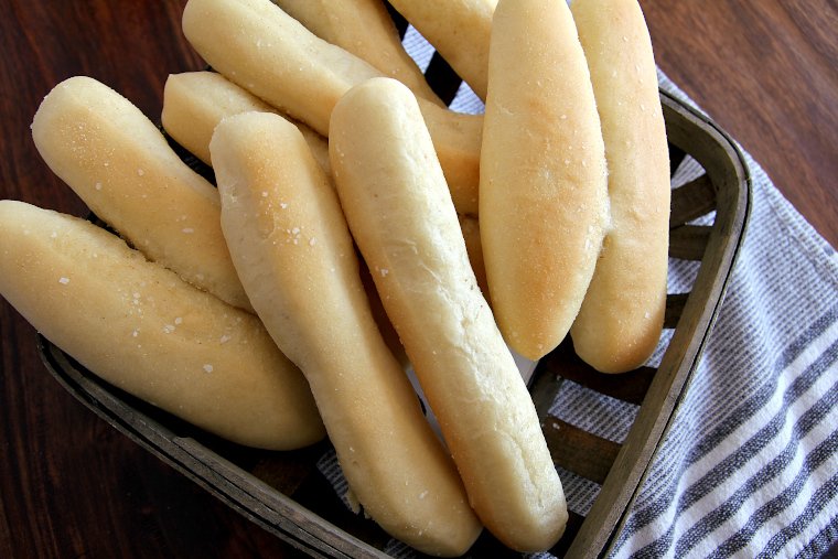 sourdough breadsticks in a basket