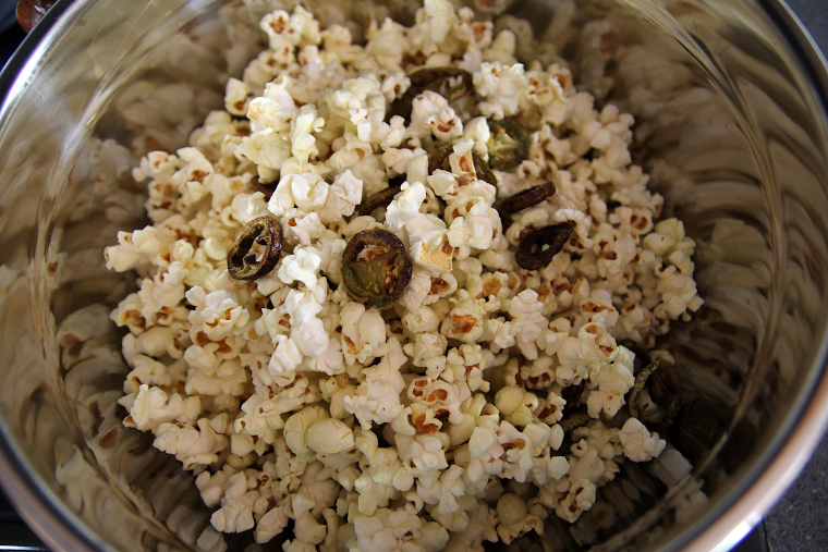 jalapeno flavored popcorn in a large bowl