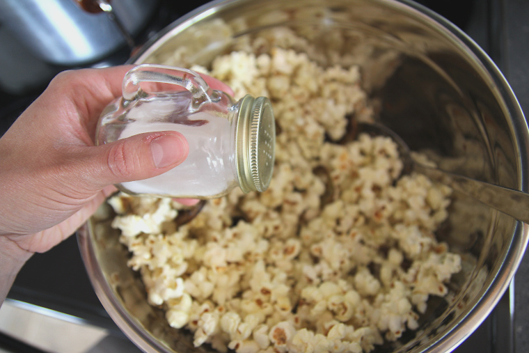 salting popcorn