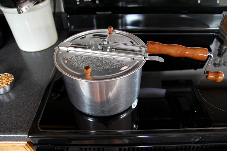 Whirley Pop Popcorn Popper on the stove