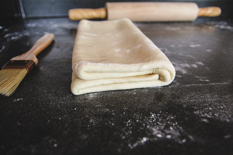 side view of the dough after the book fold