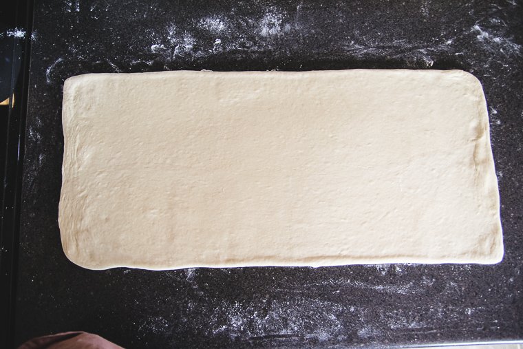 dough after rolling into a 12-inch x 10-inch rectangle