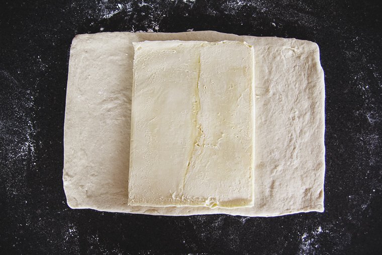 dough after rolling with butter block in the center