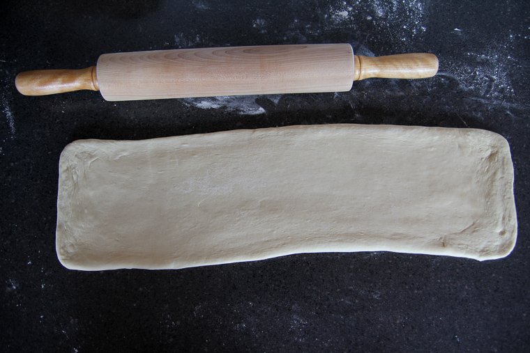 dough after rolling to a 22x6-inch rectangle