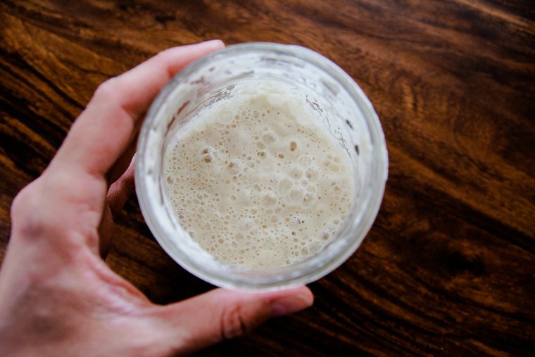 active sourdough starter in a jar