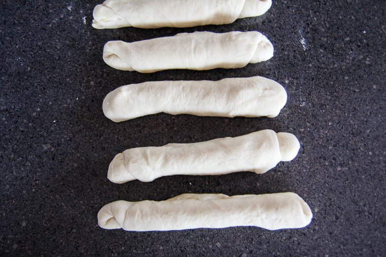 preshaped pretzels on a countertop