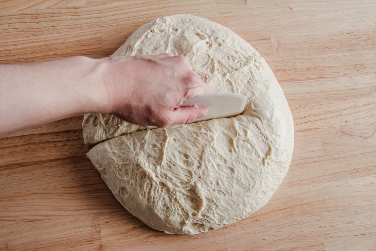 dividing dough with a flexible dough scraper