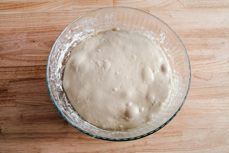 dough at the end of bulk fermentation 