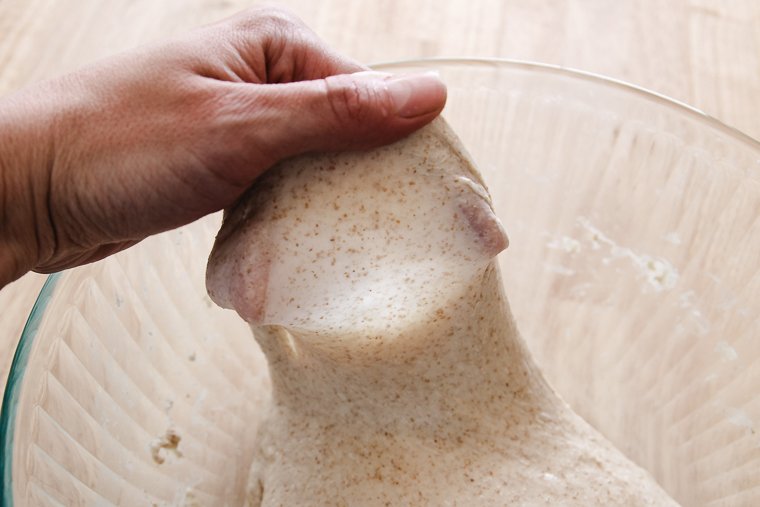 performing the windowpane test on dough