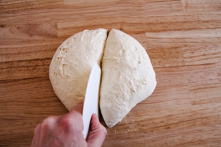 dividing the dough into to pieces