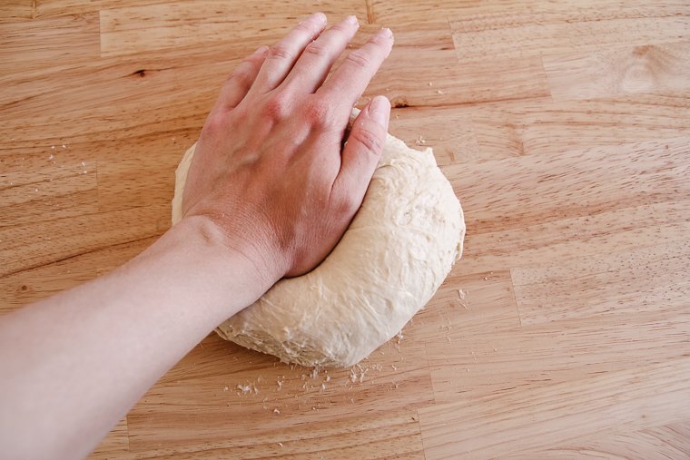 kneading sourdough bagel dough