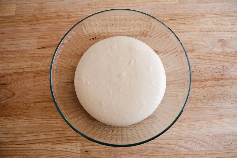 sourdough bagel dough when bulk fermentation is complete