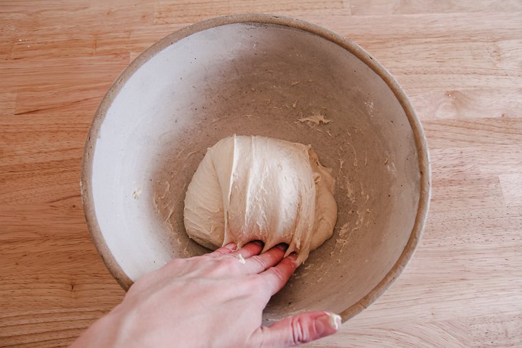 folding the english muffin dough