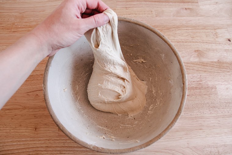 stretching the english muffin dough