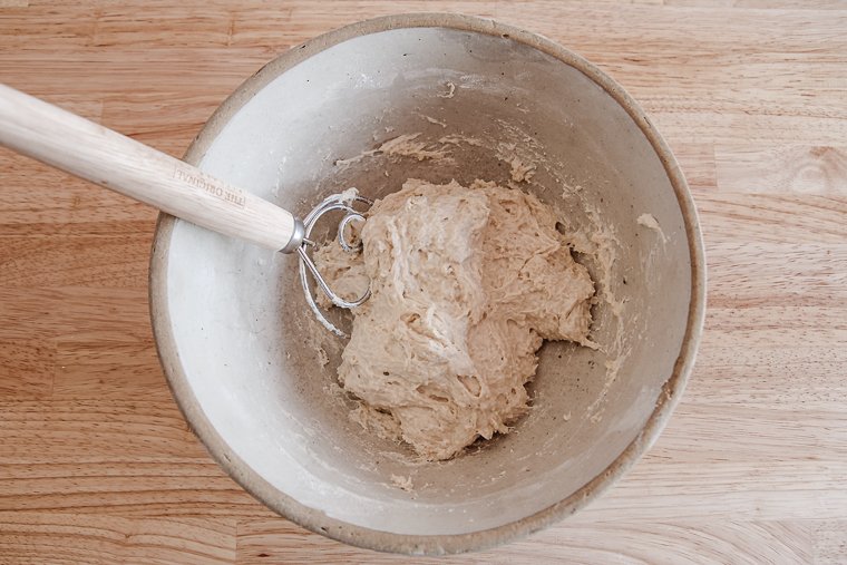 stirring with a Danish dough whisk until no dry flour remains