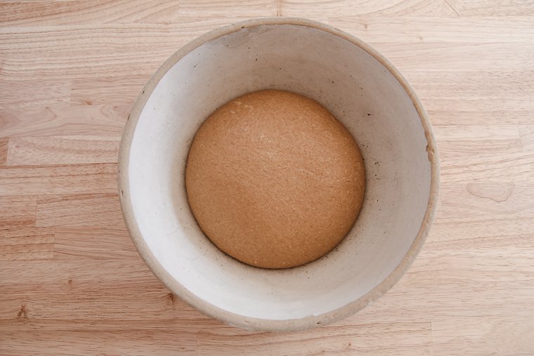 dough at the beginning of bulk ferment