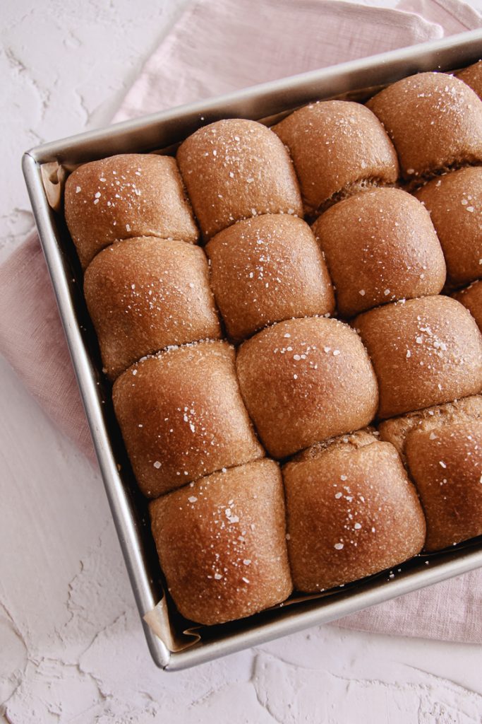 sourdough whole wheat rolls close up