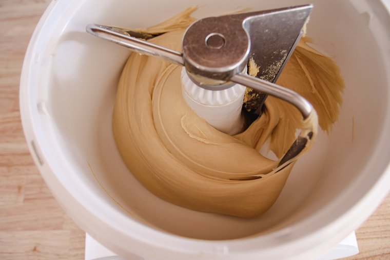 brioche dough after kneading; it's smooth, stretchy, and pulls away from the mixing bowl