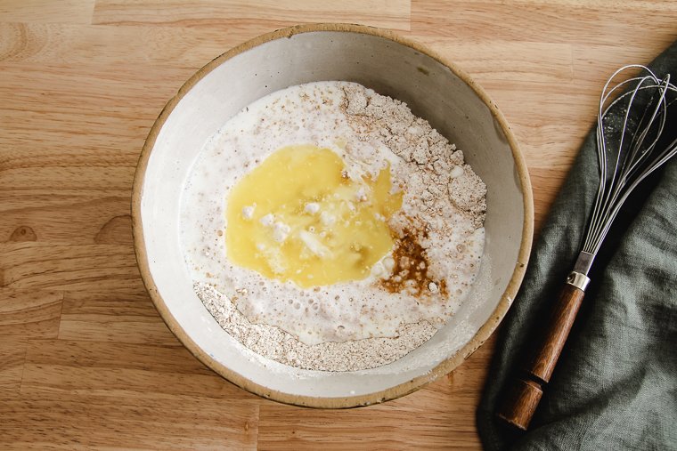 spelt waffle batter before mixing