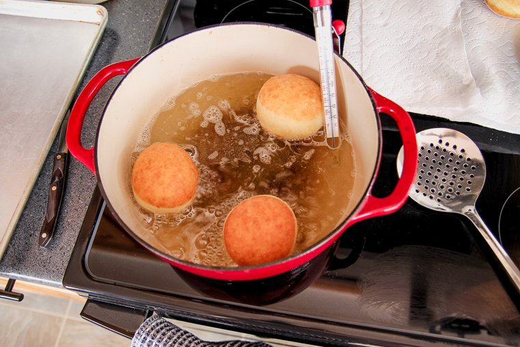 frying donuts in a Dutch oven