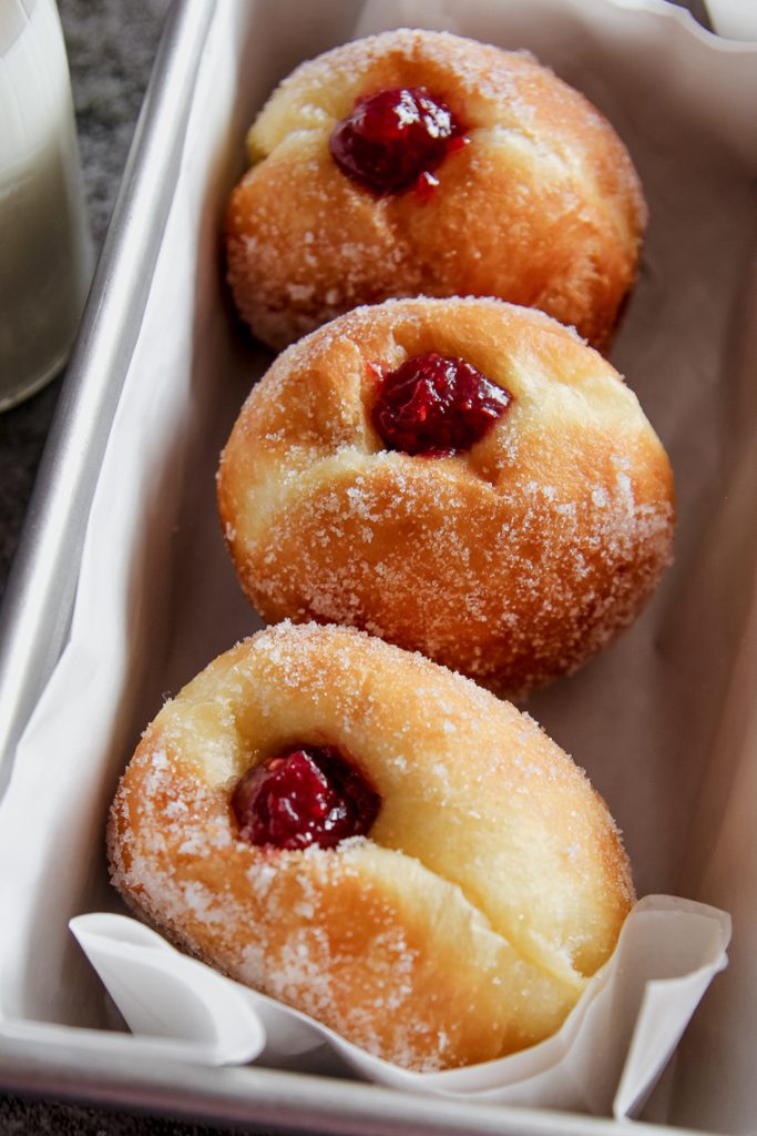 close up of sourdough donuts