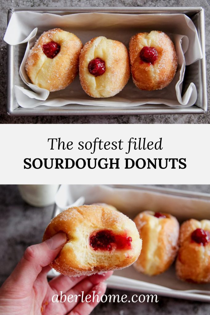 the softest filled sourdough donuts pinterest image