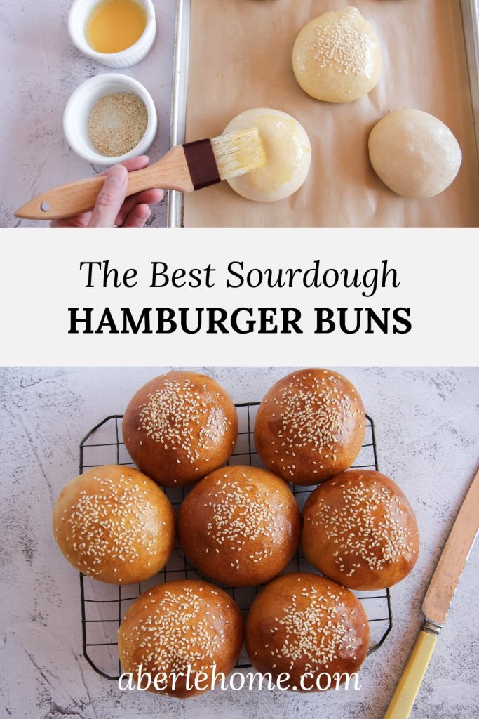 the best sourdough hamburger buns Pinterest image