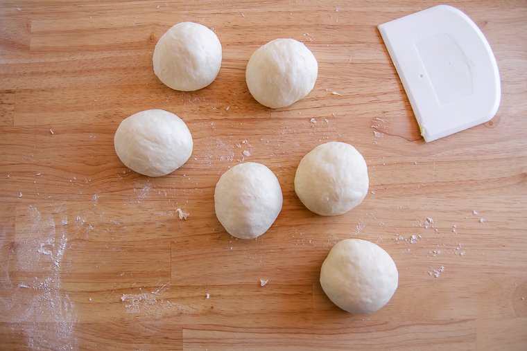 forming the dough into six balls