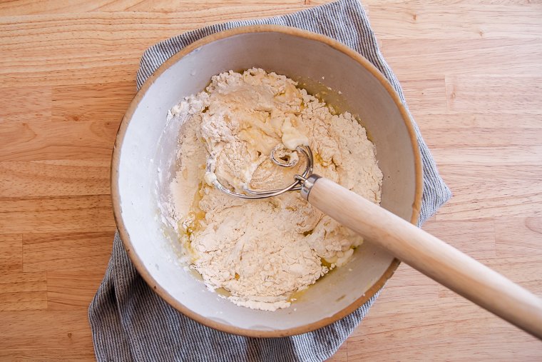 mixing the naan dough