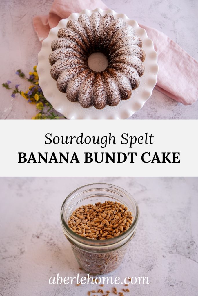 sourdough spelt banana bundt cake pinterest image