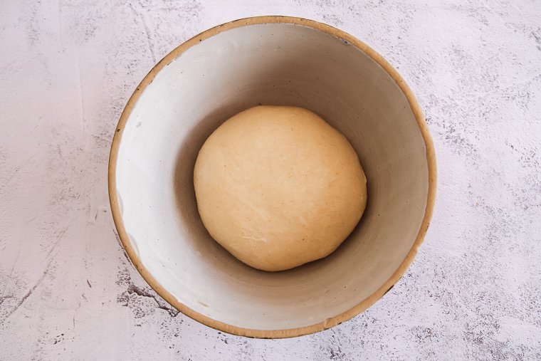 dough in a bowl at the start of bulk fermentation