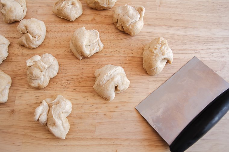 dividing the dough to make 12 tortillas