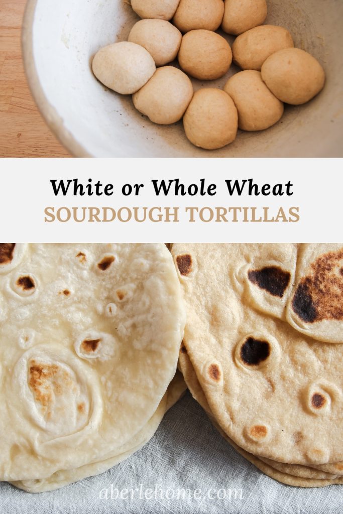 white or whole wheat sourdough tortilla Pinterest image