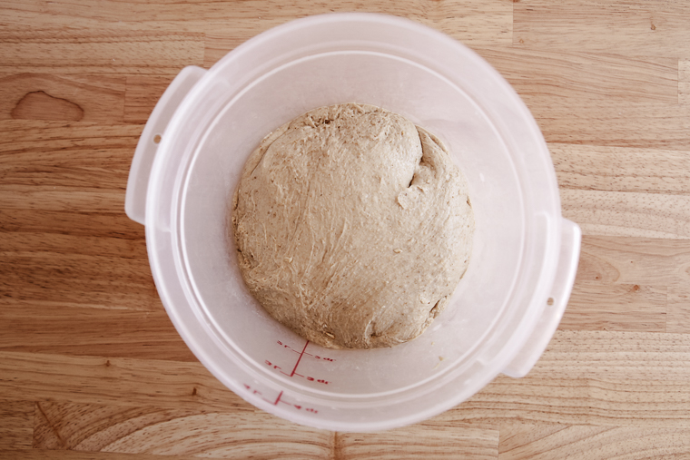top view of the dough at the beginning of bulk fermentation