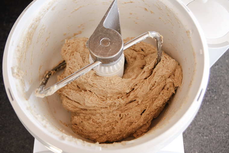 maple oat sourdough bread dough after initial mixing