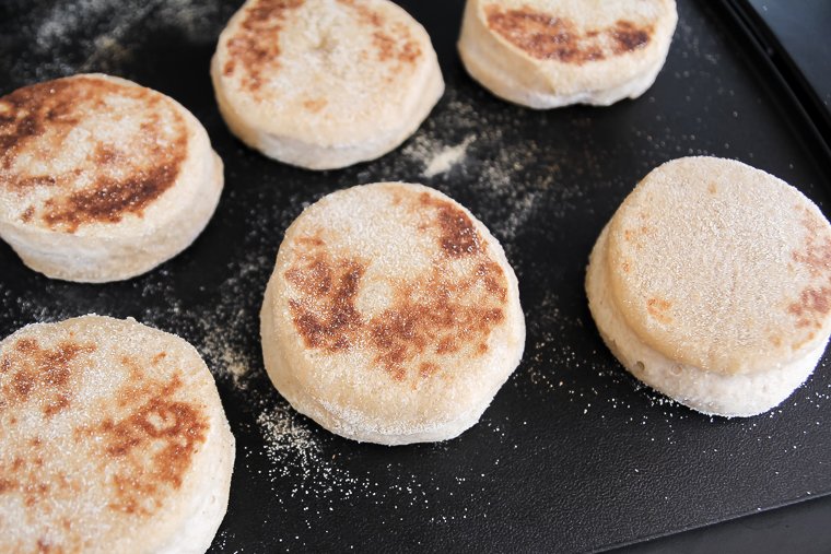 browning the english muffins on an electric griddle