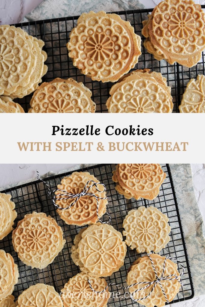 pizzelle cookies recipe with spelt and buckwheat pinable image