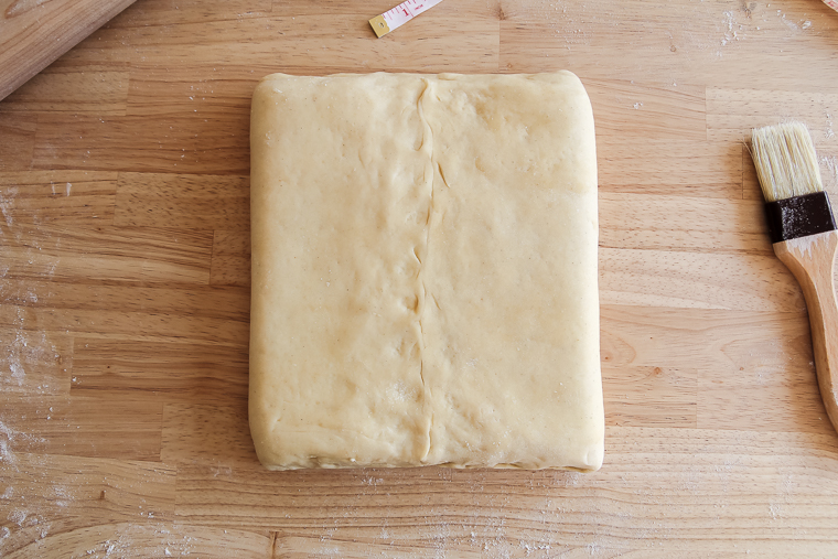 the butter block is locked into the sourdough pastry dough