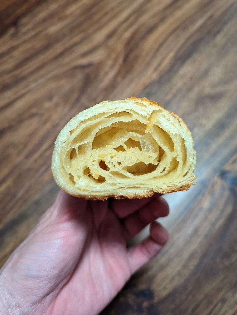 under proofed sourdough croissant