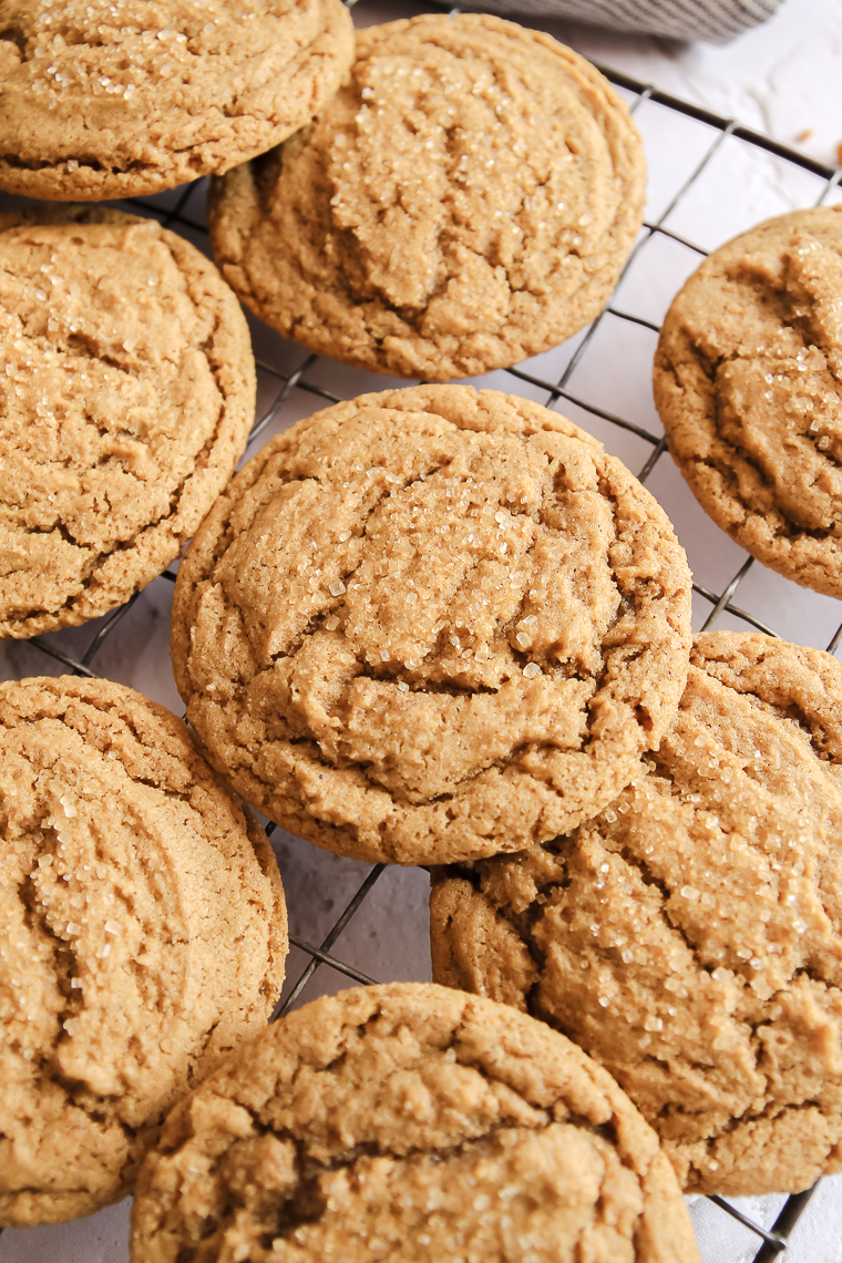 whole wheat molasses crinkles on a cooling rack