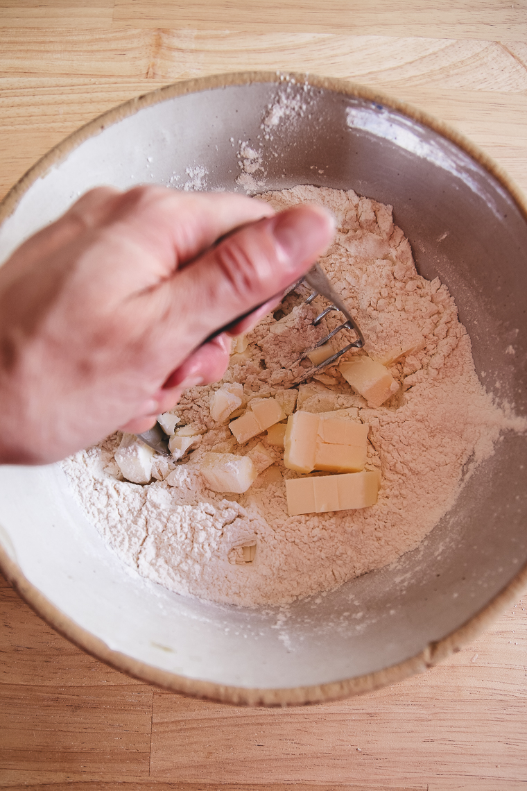 cutting in the cold butter cubes