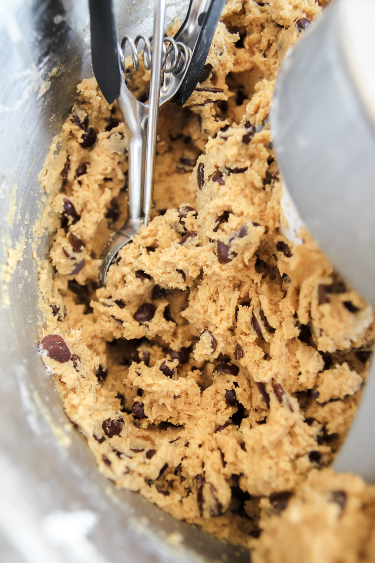 scooping cookie dough