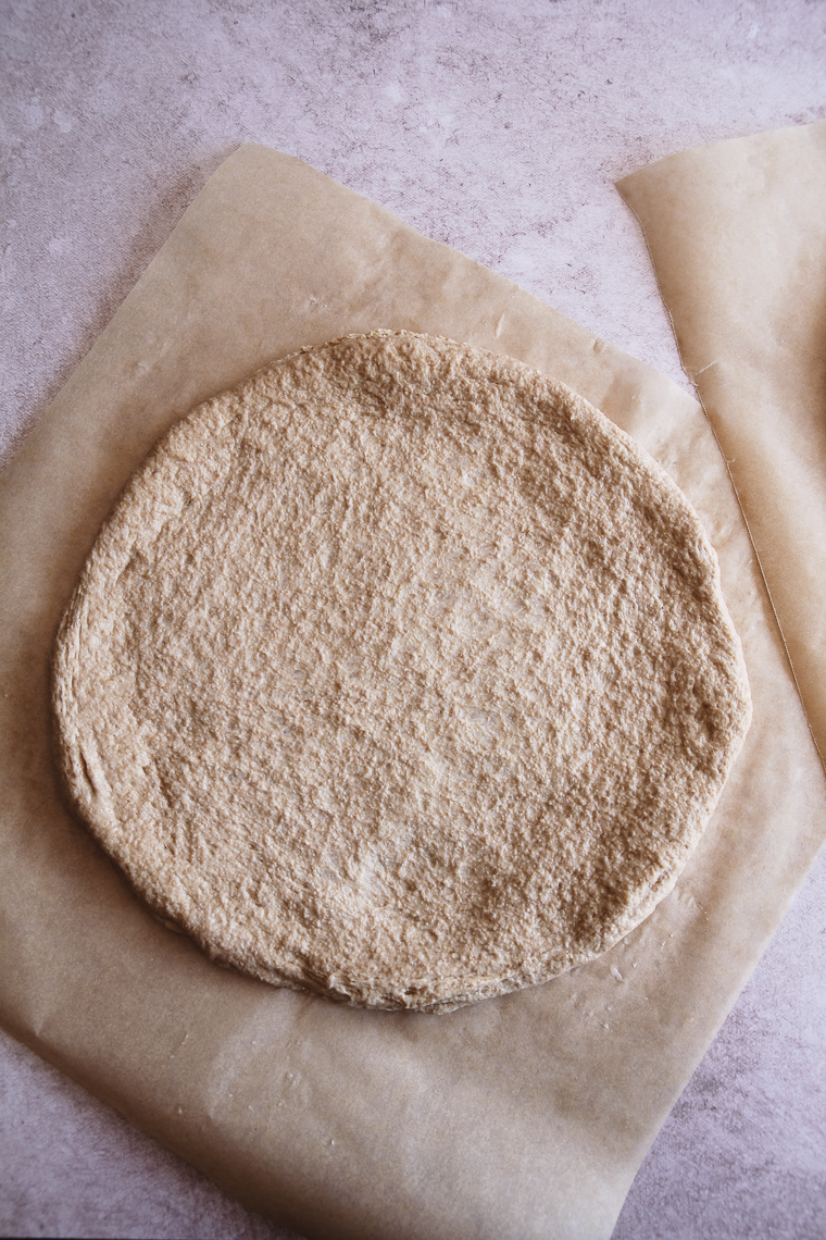 stretched whole wheat sourdough pizza dough