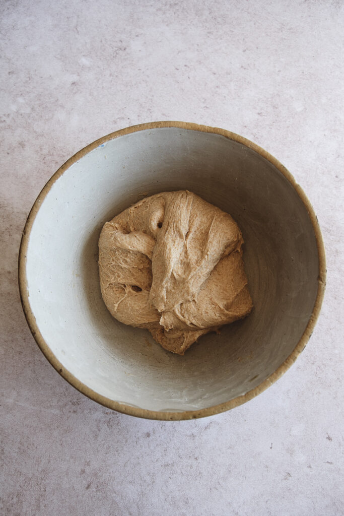 pizza dough after the first set of stretch-and-folds