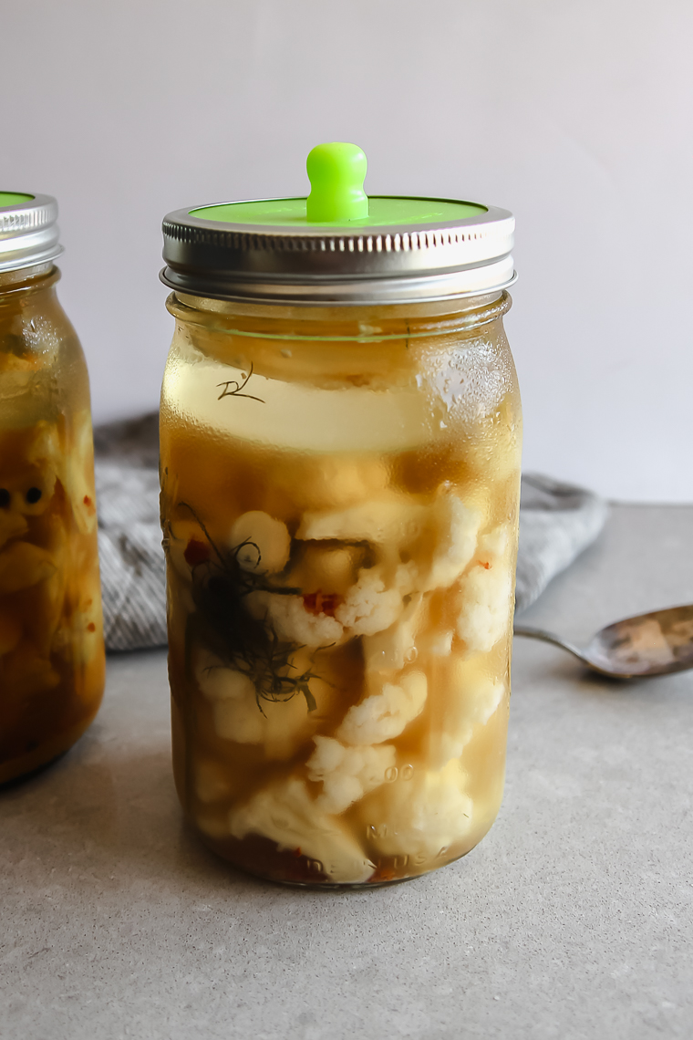 fermenting cauliflower with pickle pipes or airlock lids